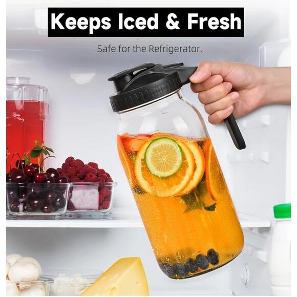 3 Pack 64 Oz Wide Mouth Mason Jar Pitchers with Airtight Lids – Leak-Proof Glass - Picture 6 of 8